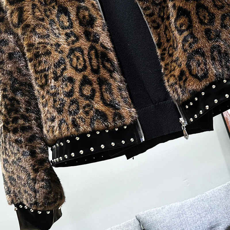 PFHQ Design Leopard Print Fur Patchwork Jacket Men Lapel Autumn Winter Thick 2024 Contrast Color Long Sleeve Male Tops 21Z7086