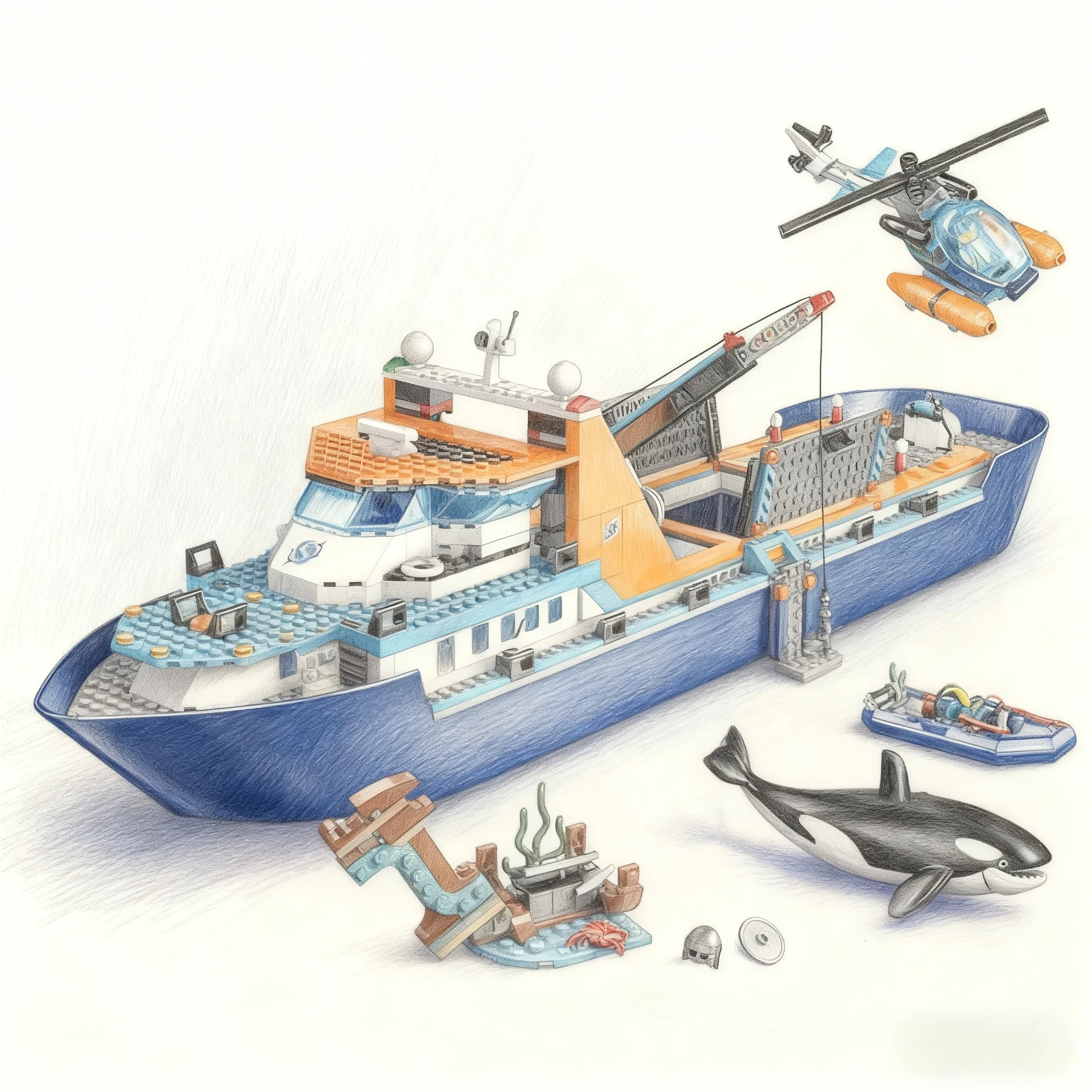 

815 pieces of Arctic research ship model building blocks, city series, creative assembly bricks, children's toys, Christmas gift