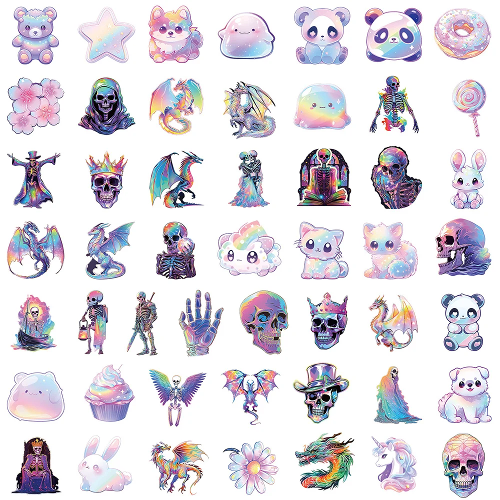 10/30/50pcs Cool Holographic Laser Skull Cartoon Stickers decalcomanie Laptop Phone bagaglio valigia decorazione Sticker per bambini giocattoli