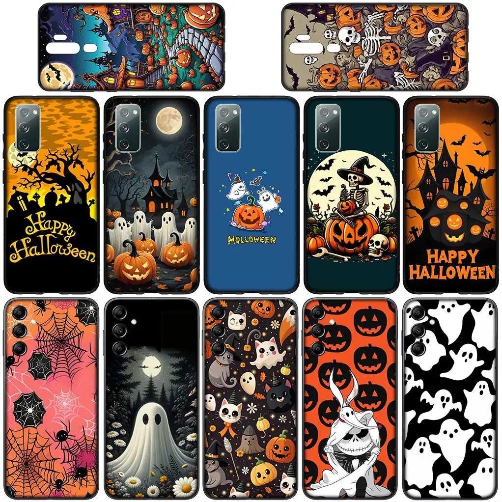 Little Ghost With H-Halloweens Pumpkin Cover Phone Case for OPPO A17 A15 A16 A3 Pro A40 A60 A80 A79 A95 A94 A74 A78 A58 A38 A57