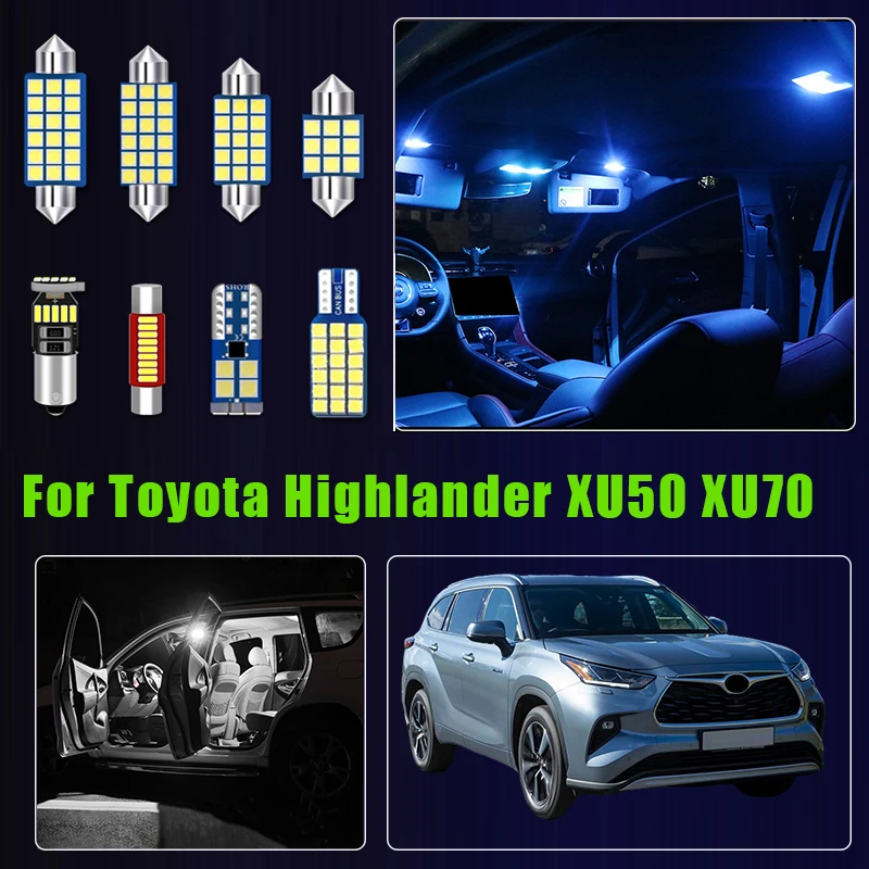 

Для Toyota Highlander XU50 XU70 2015-2024: Комплект из 9 светодиодных ламп для салона и багажника, аксессуары