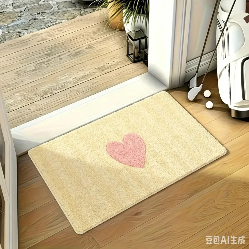 Modern Striped Welcome Doormat Cute Heart Floor Rug Non Slip Bath Kitchen Carpet Housewarming Gift Home Decoration
