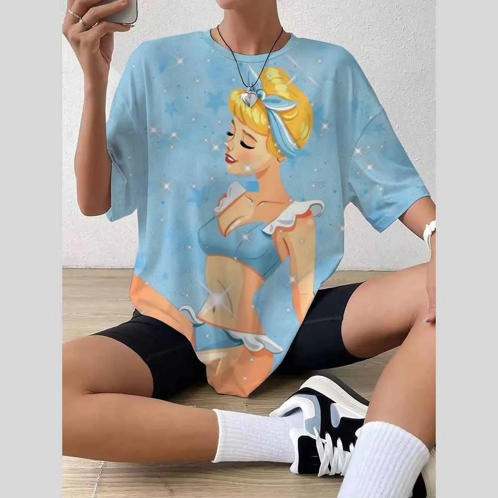 Disney Princess print Tees Casual Street Tops Camisetas Woman Clothing Summer Short Sleeve Women's T-Shirt Ropa De Mujer Ofertas