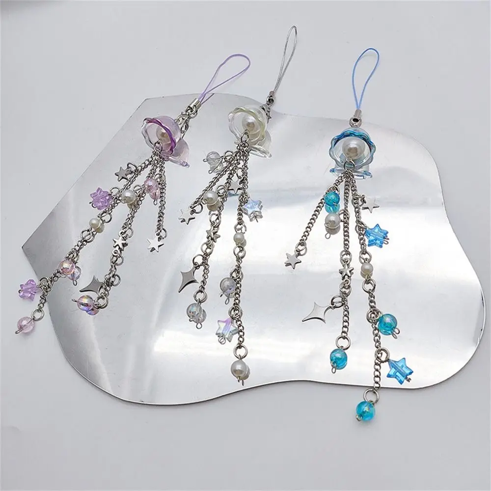 Sea Theme Jellyfish Phone Pendant Ocean Style Phone Charm Beaded Phone Chain Handmade Seashell Y2K Phone Lanyard Bag Keychain