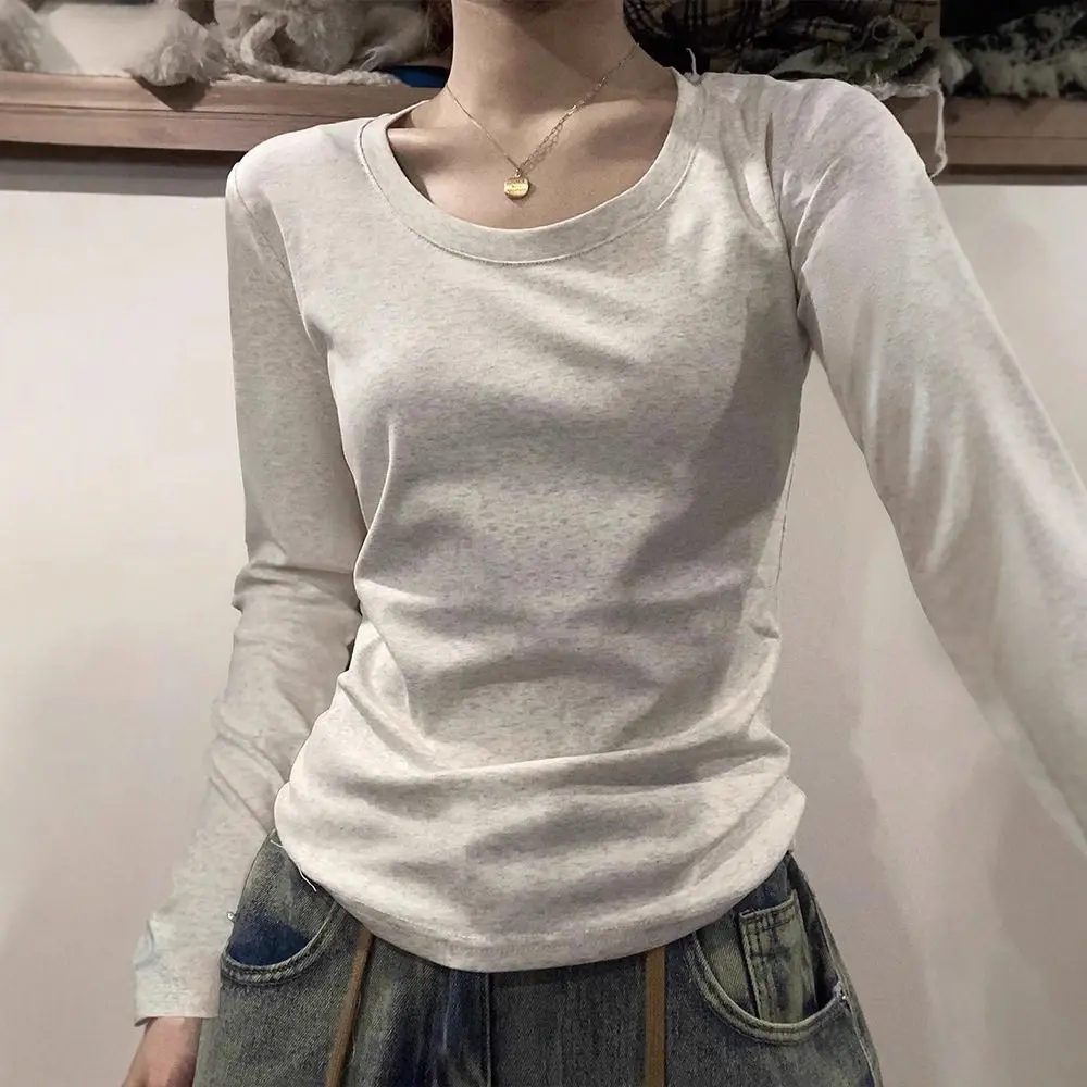 Gray Women's Slim Fit Long Sleeve Base Shirt 2026 New Autumn Winter Inner Wear T-Shirt Fashionable Top Can Be Worn outside