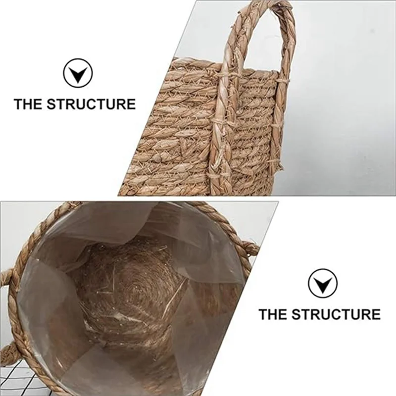 

ABFU-3X Plant Pots Seagrass Planter Basket Flower Pot Cover Woven Plant Container Vase Wicker Trash