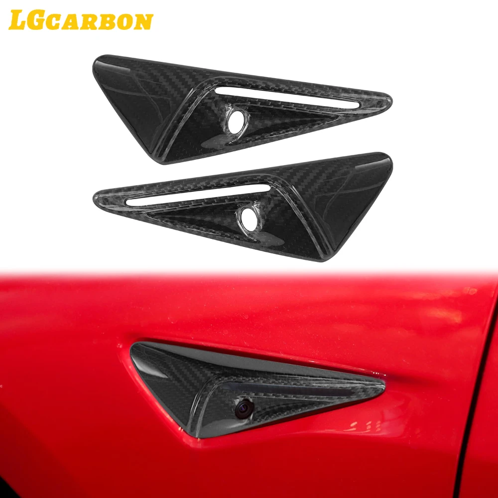 LGcarbon 2PCS Side Camera Cover 100% Real Carbon Fiber for Tesla ModelY Model 3 2020+ Highland  Leaf Board Protection