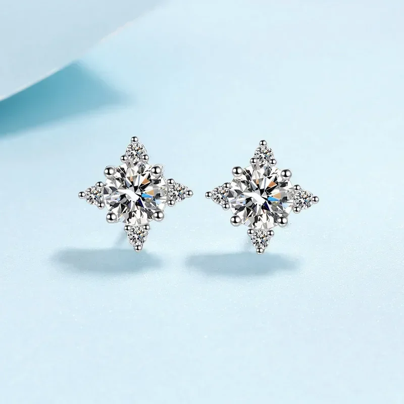 

1/2ct D Color Moissanite Snowflake Platinum Stud Earrings for Women, Lucky Knot Quality Pt950 Earrings Wedding Fine Jewelry