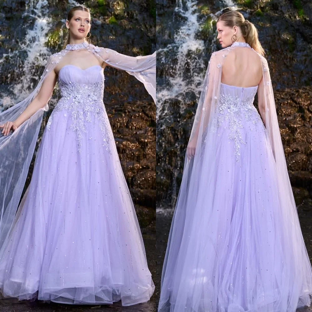 

Customized Modern Style Fashion Tulle Applique Sequined A-line Strapless Long Dresses Bespoke Occasion Dresses Sizes Available