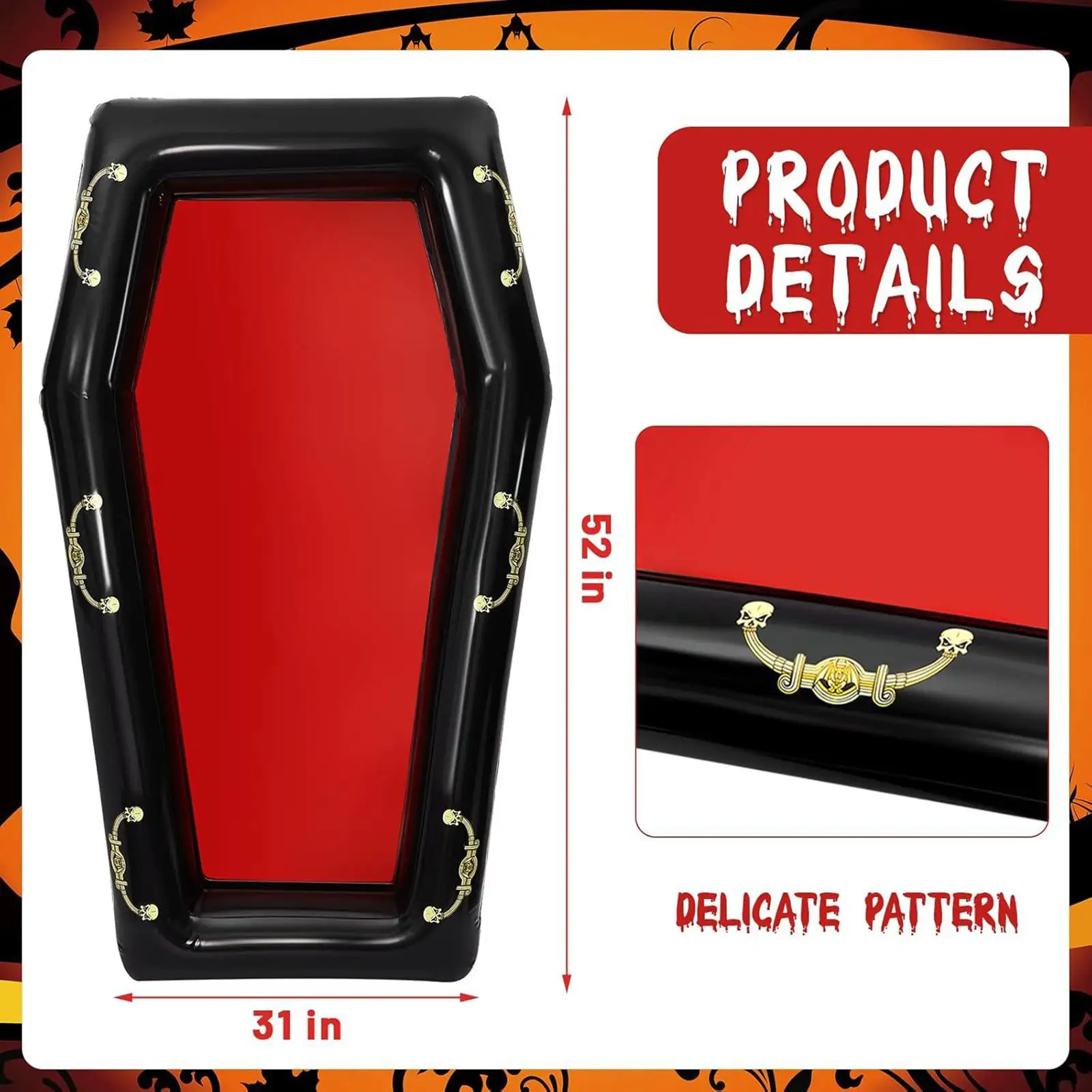 Inflatable Cooler Large Capacity Fake Coffin Floatie 52 inch Inflatable Coffin Cooler for Halloween Indoor Home Summer Picnic