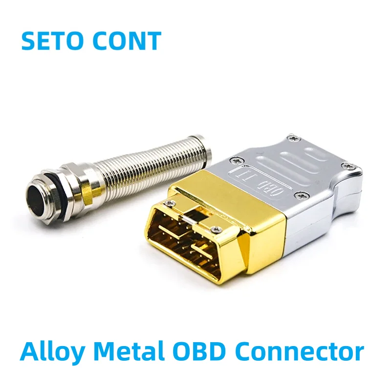 J1962 Metal Alloy OBD Connector Male Assembled 16 Pin OBD2 Plug with OBDII Case Strain Relief for Automotive Testing System
