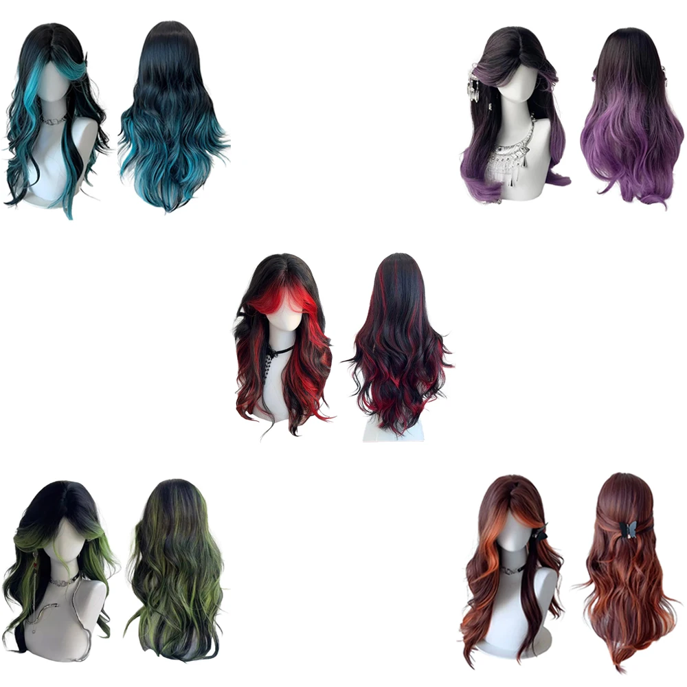 El cabello rizado sintético de estilo gótico degradado de 24 pulgadas es adecuado para mujeres, fiestas diarias, juegos de rol, pelucas resistentes al calor de Lolita