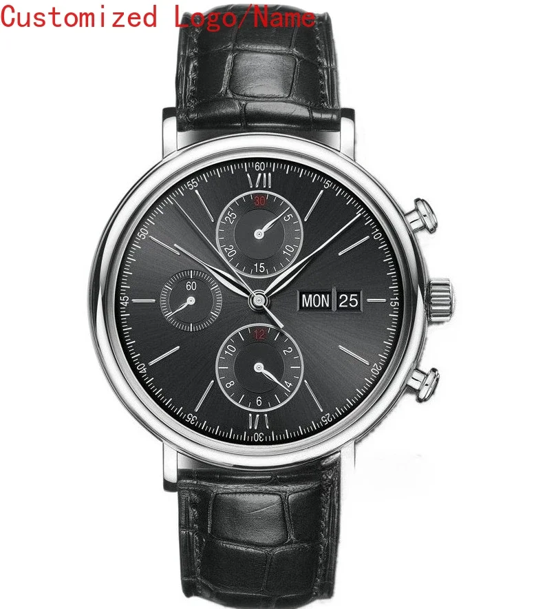 التقويم الروماني الهاتفي الياقوت الفاخرة الجديدة الرجال التلقائية الميكانيكية ووتش الفولاذ المقاوم للصدأ الأسود الأزرق ساعات جلدية مخصصة #2