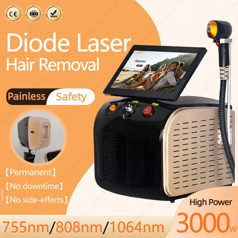 

Diode Laser Hair Removal Machine 3 Wavelength 755 1064 808nm Laser Ice Platinum Permanent Painless Hair Removal Alexandrit CE