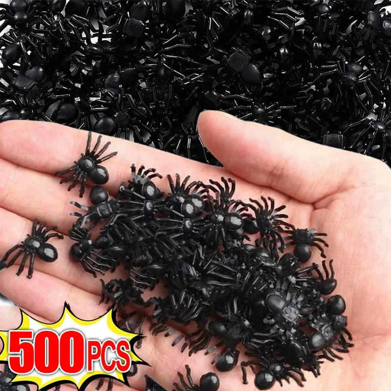 

50/500pcs Black Mini Spider Haunted House Spider Web Bar Party Decoration Supplies Simulation Tricky Toy Halloween Decoration