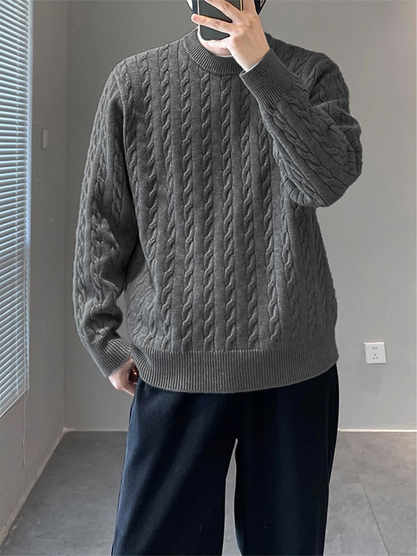 

Утепленный вязаный свитер для мужчин: зимняя повседневная свободная кофта с круглым вырезом для молодежи и студентов