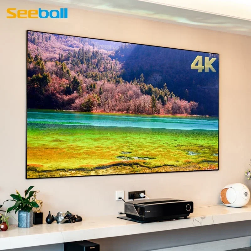 

Seeball 80 100 120 150 inch 16:9 UST ALR PVC Fixed frame projection screens for home theater 4K HD projector screens factory