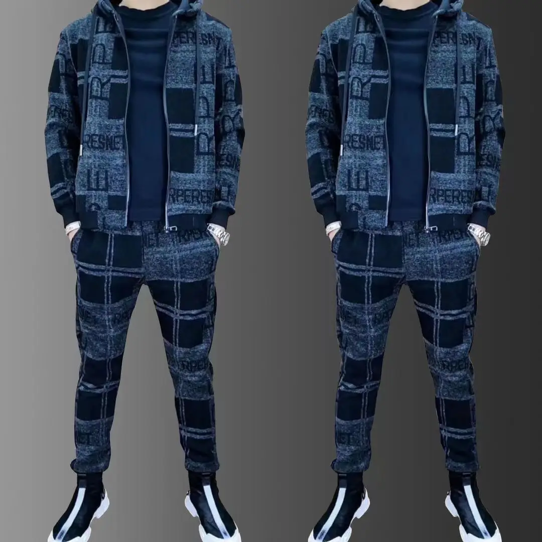 

Mens Zipper Hoodie Tracksuit Set Luxury Logo Printed Jacket+Sweatpants Male Lapel Jacket Suit 2Pcs Outdoor Athletic Sets