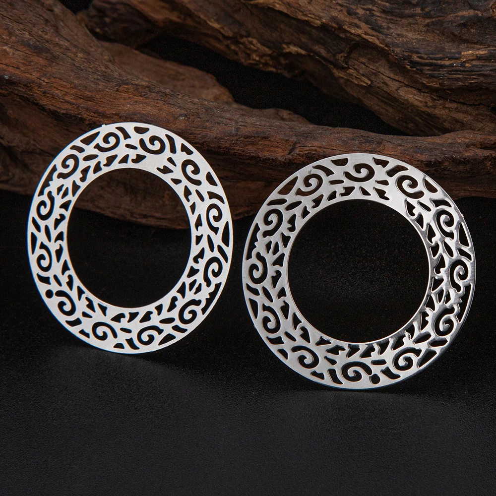 10pcs 40*40mm Round Circle Charms Hollow Out Moire Texture Charm Jewellery Making Accessories B2912