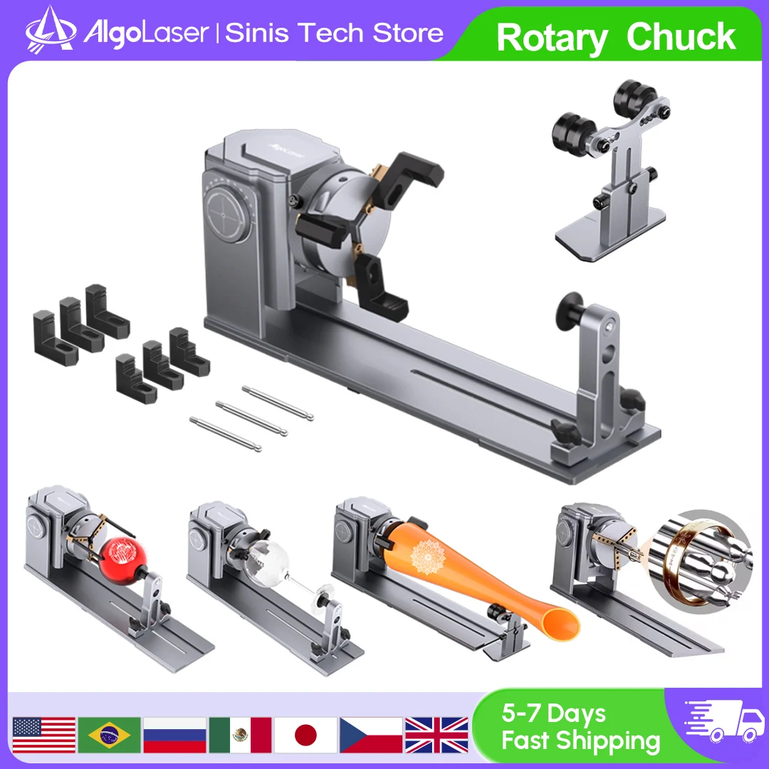 Algolaser-grabador láser CNC, mandril de rodillo giratorio, diodo de eje Y 360, objeto cilíndrico, botella de grabado giratoria, latas circulares