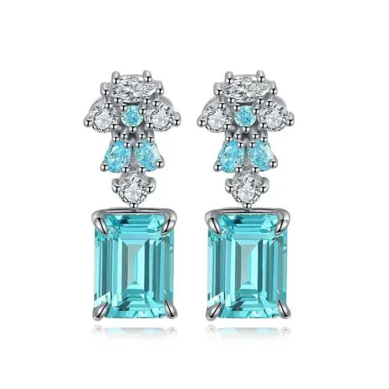 

RUIF 2023 Hot Sale 2.58ct Emerala Cut Lab Grown Paraiba Sapphire Earrings S925 Silver Jewelry Engagement Women