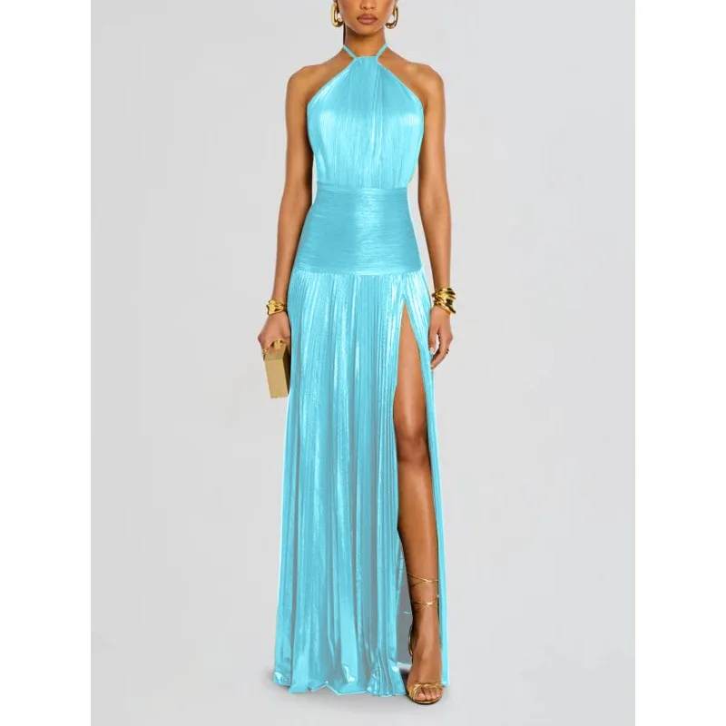 Luxurious Women Corset Party Cocktail Dress Sexy Off Shoulder Halter Folds Slit Guest Celebrity Long Dress Celebrity Prom Gown