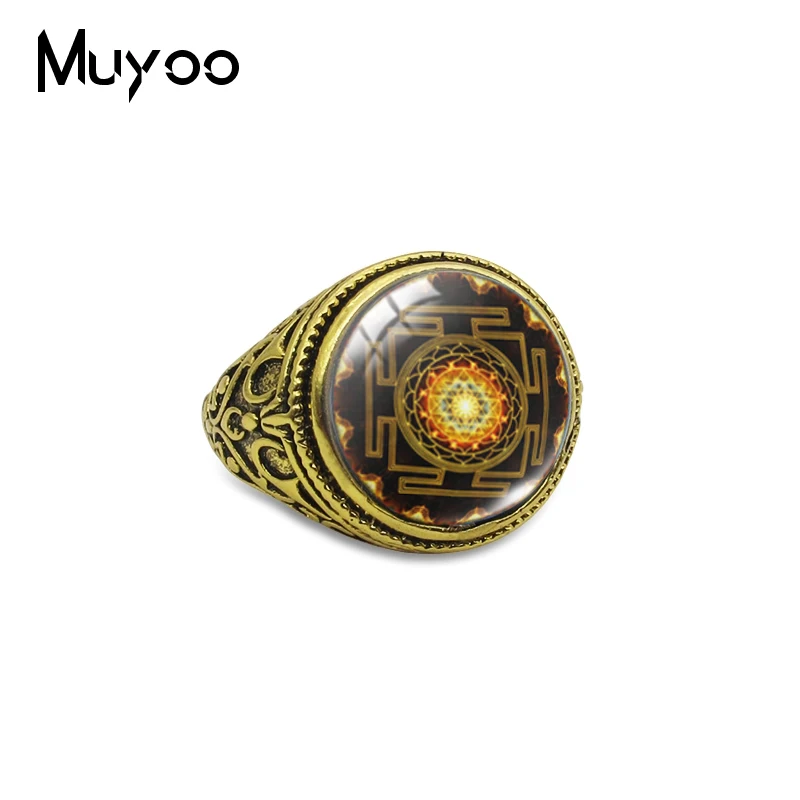 New Arrival Chakra Spiritual Buddhist Yoga Mandala Antique Rings Sacred Geometry Sri Yantra Meditation Jewelry Adjustable Rings