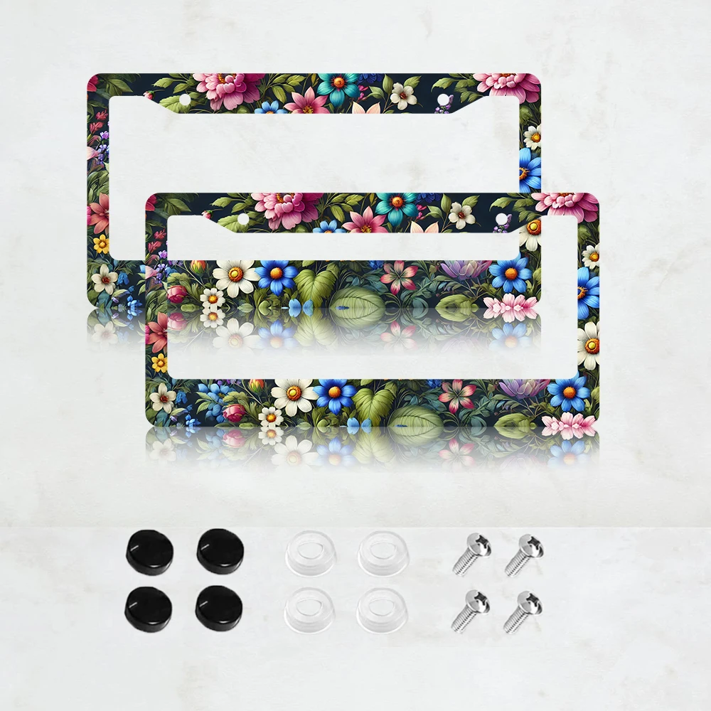 

2 шт. разноцветных алюминиевых рамок для номерных знаков с цветочным узором - стандартный размер США 6 x 12 дюймов, декоративные автомобильные рамки