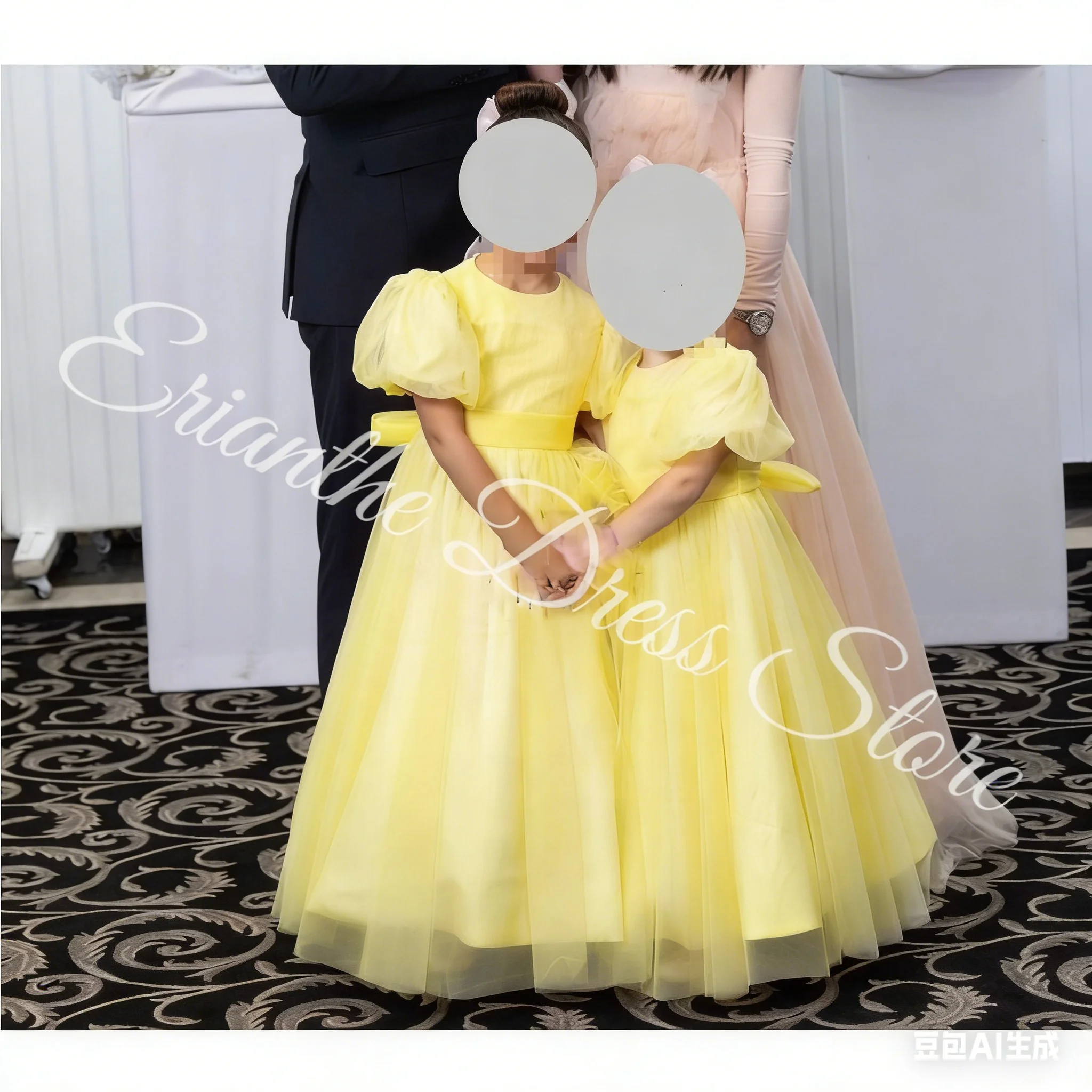 Robe à fleurs rose simplement personnalisée pour filles, pour mariage, manches bouffantes, dentelle, Tulle, fête d'anniversaire pour enfants, robes de bal de première Communion
