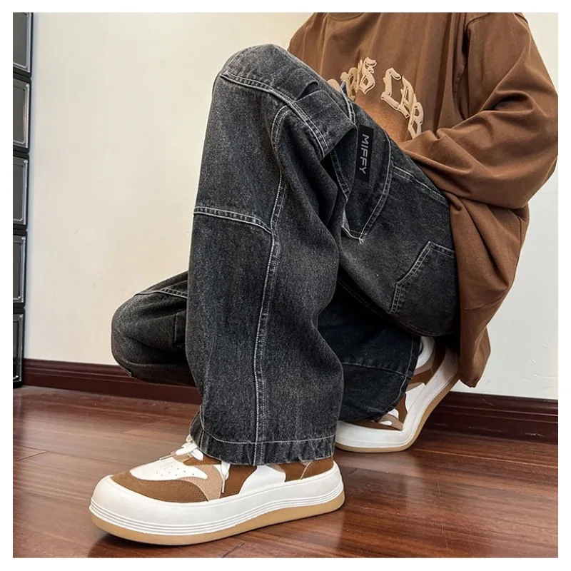 Men Wide Leg Jeans Hip Hop Casual Men's Straight Baggy Denim Pants Streetwear Skateboard Pant Neutral Trousers Plus Size