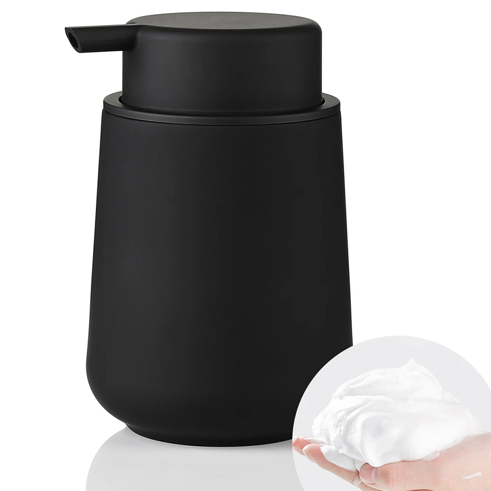 Matte Black Foaming Hand Soap Dispenser Plastic 11oz - Modern Minimalist Style for Bathroom & Kitchen Countertop Refillable