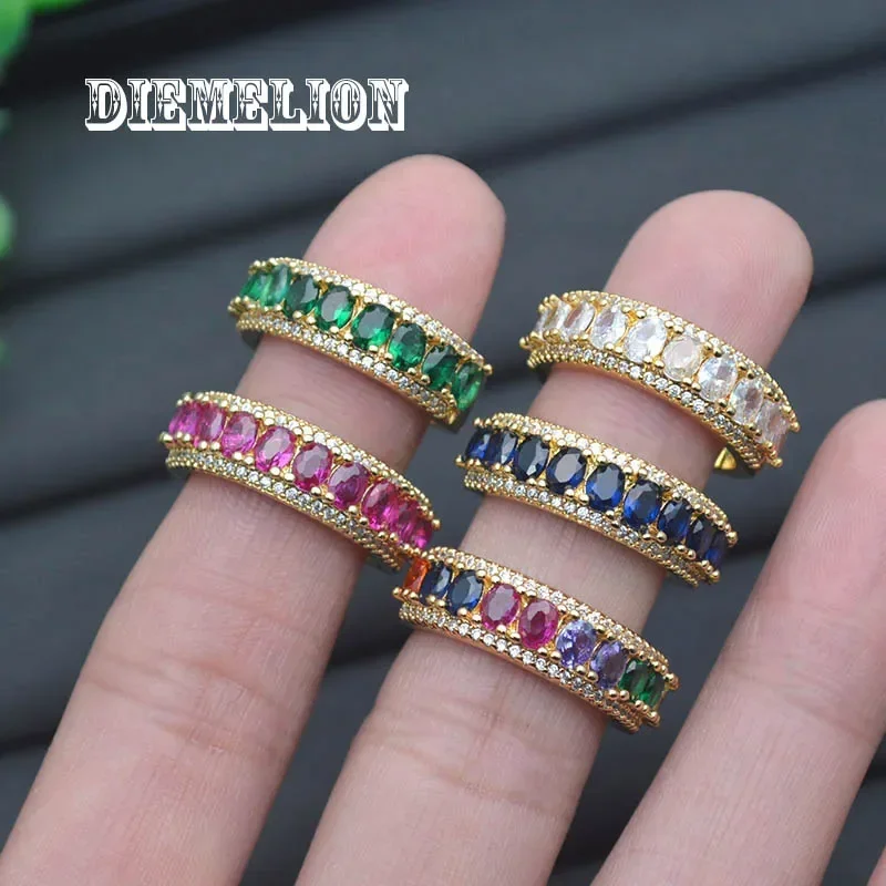 Anillos de circón de arcoíris ovalados brillantes de lujo para mujer, joyería fina chapada en oro de 18 quilates, alianzas de boda ajustables, Accesorios apilables