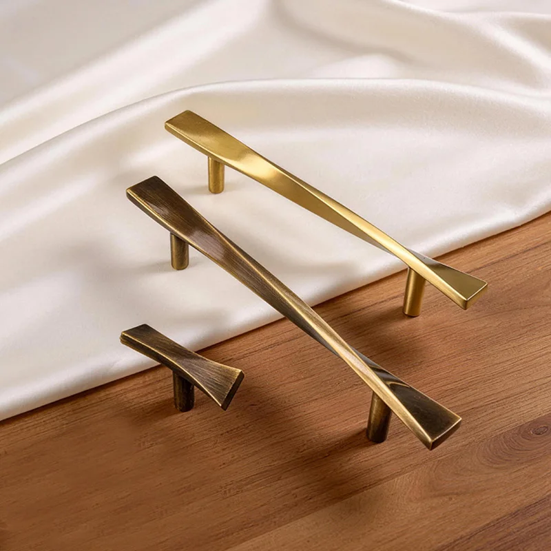 French Style Gold Bronze Brass Cabinet Wardrobe Handle Furniture Door Pulls Drawer T Bar