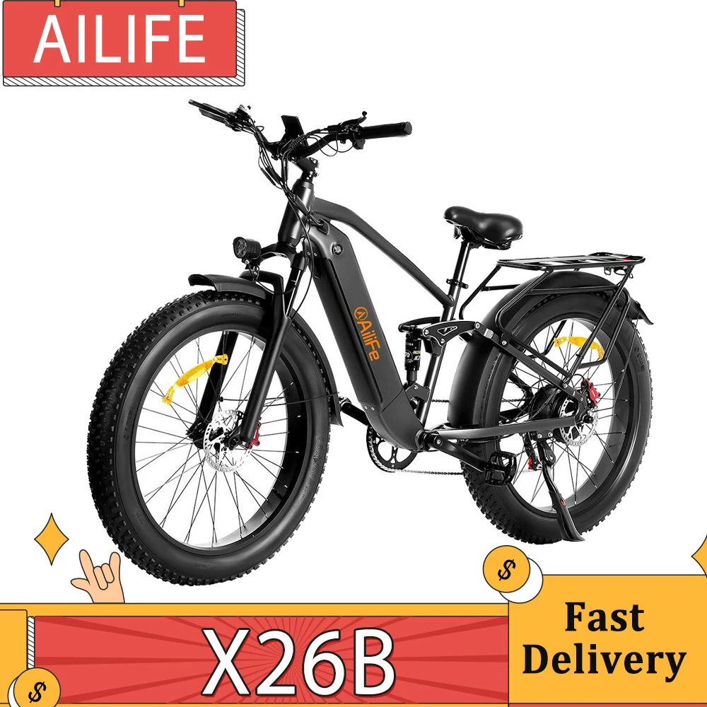 AILIFE X26B Electric Bike 1000W Motor 26*4.0 inch Fat Tires E-Bike 48V 13Ah Battery 48km/h Max Speed 100km Max Range Disc Brake