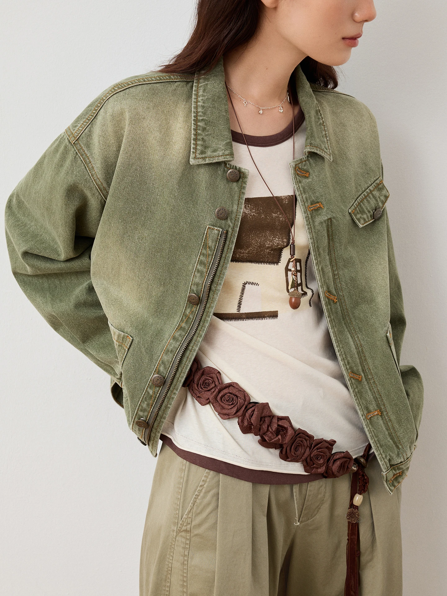 

Octopusme Women's Casual Loose Denim Jaet een Field Single Tannin Vintage Spring ort Outerwear Top Breathable Cotton Blend