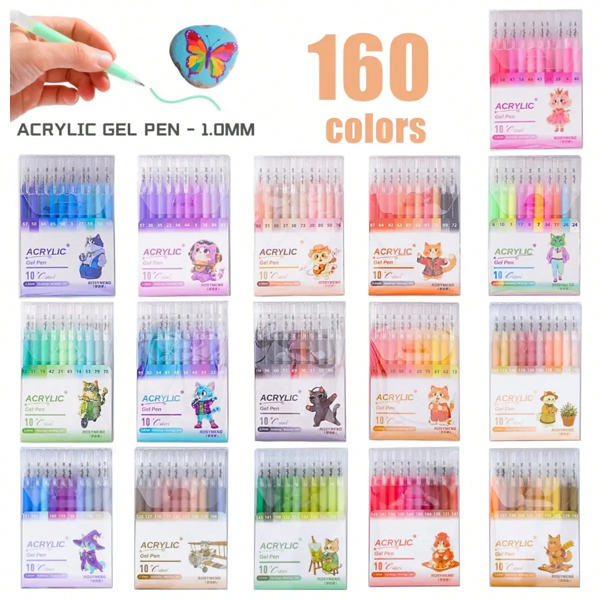 stylos-gel-rosymeng-100-160-couleurs-ensemble-de-stylos-pour-peinture-acrylique-stylos-neutres-multicolores-marqueurs-d'ecriture-et-de-dessin-pour-etudiants