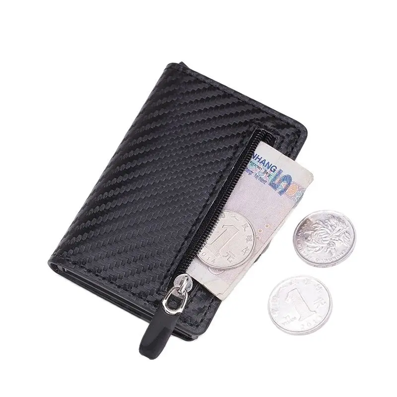 DIENQI Carbon Fiber Anti Rfid Credit Card Holder Simple Men's Slim Leather Business Wallet