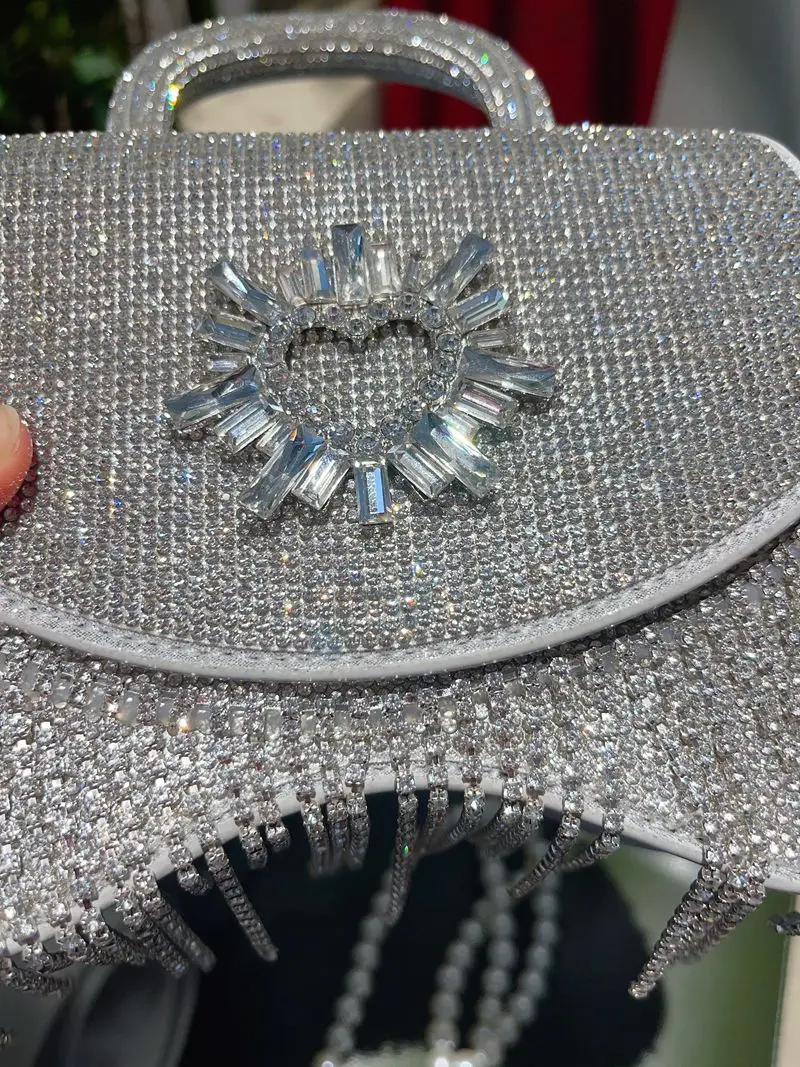 Вечерняя сумка с блестящими стразами и бриллиантами, роскошная блестящая женская сумка с кисточками, кошелек-клатч для свадебной вечеринки, сумка через плечо