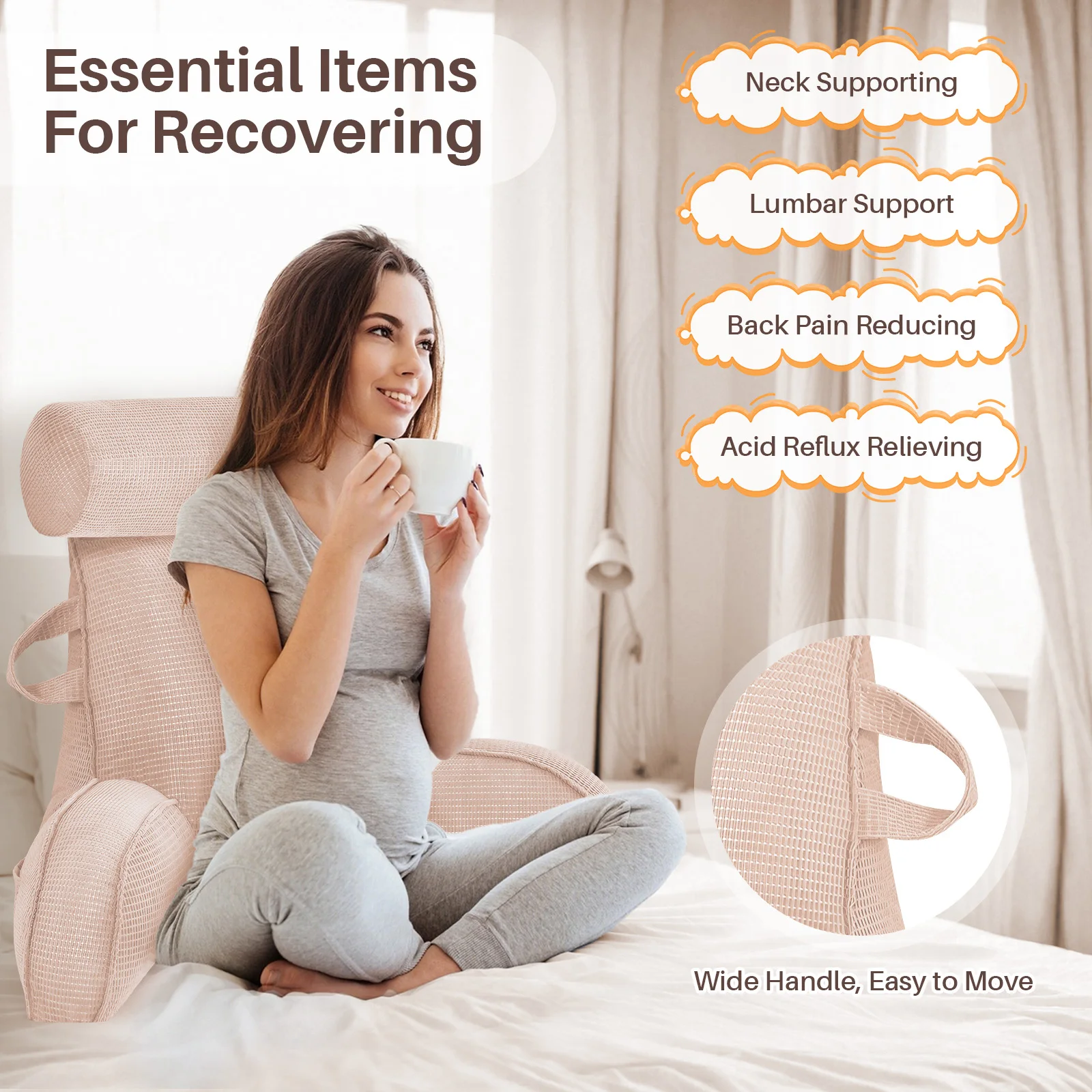 Lesekissen für Bett und Sofa mit abnehmbarem Bezug - Rückenkissen fürs Bett - Memory-Schaum-Lesekissen mit Armlehne, ideal zum Lesen, Fernsehen, Entspannen oder als Rückenstütze – Detail 17