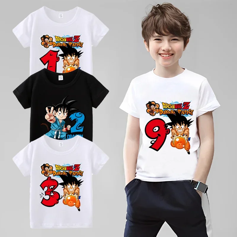 Dragon Ball Children's Clothes Anime Son Goku Cute Boys Summer Birthday Number T-shirt Cartoon Cotton Clothing Kids Pure Top New