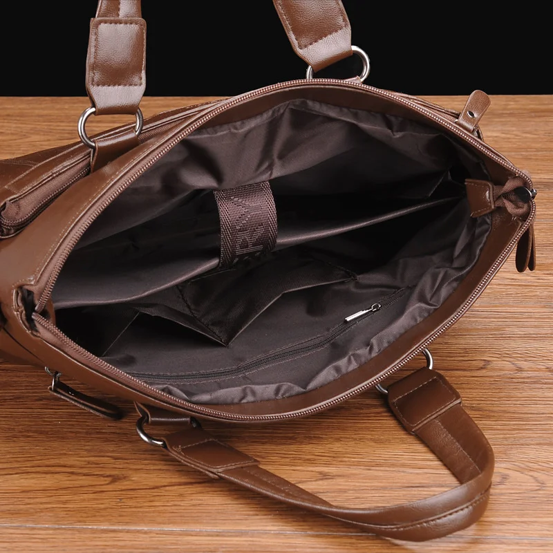 Maletín Vintage con cremallera para hombre, bolso ejecutivo de cuero PU, bolso de hombro de gran capacidad, bandolera para ordenador portátil