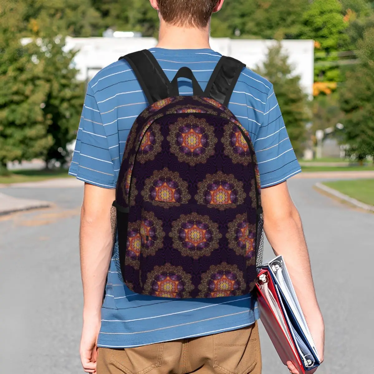 Flower Of Life Golden Lace Mandala Backpack Student BookBag Boys Girls School Bag Computer Shoulder Bags