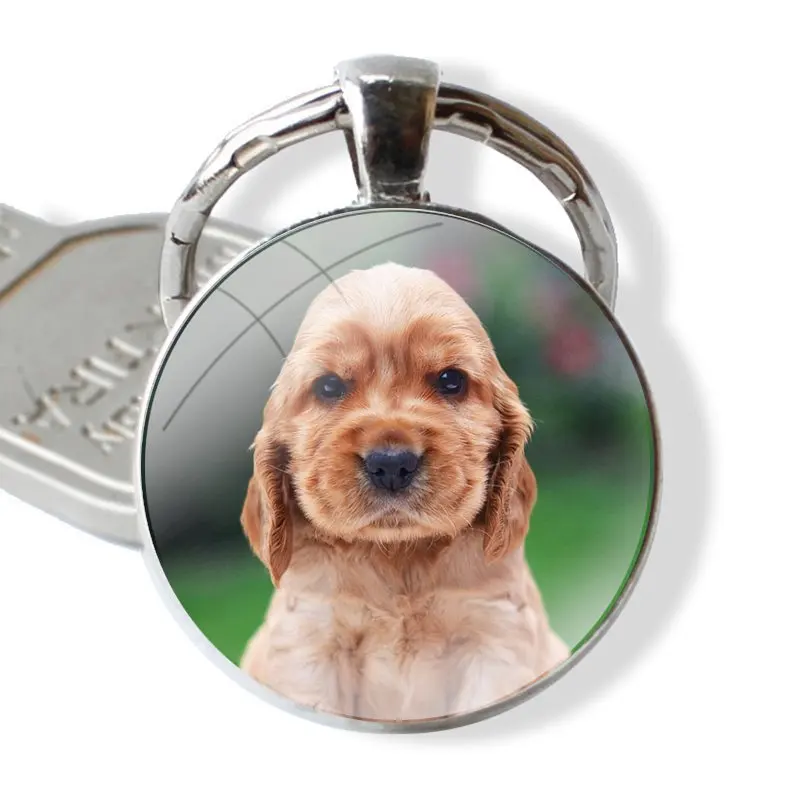 Cocker Spaniels dog puppies Keychain Handmade Glass Cabochon Key Ring Holder Pendant Key Chains