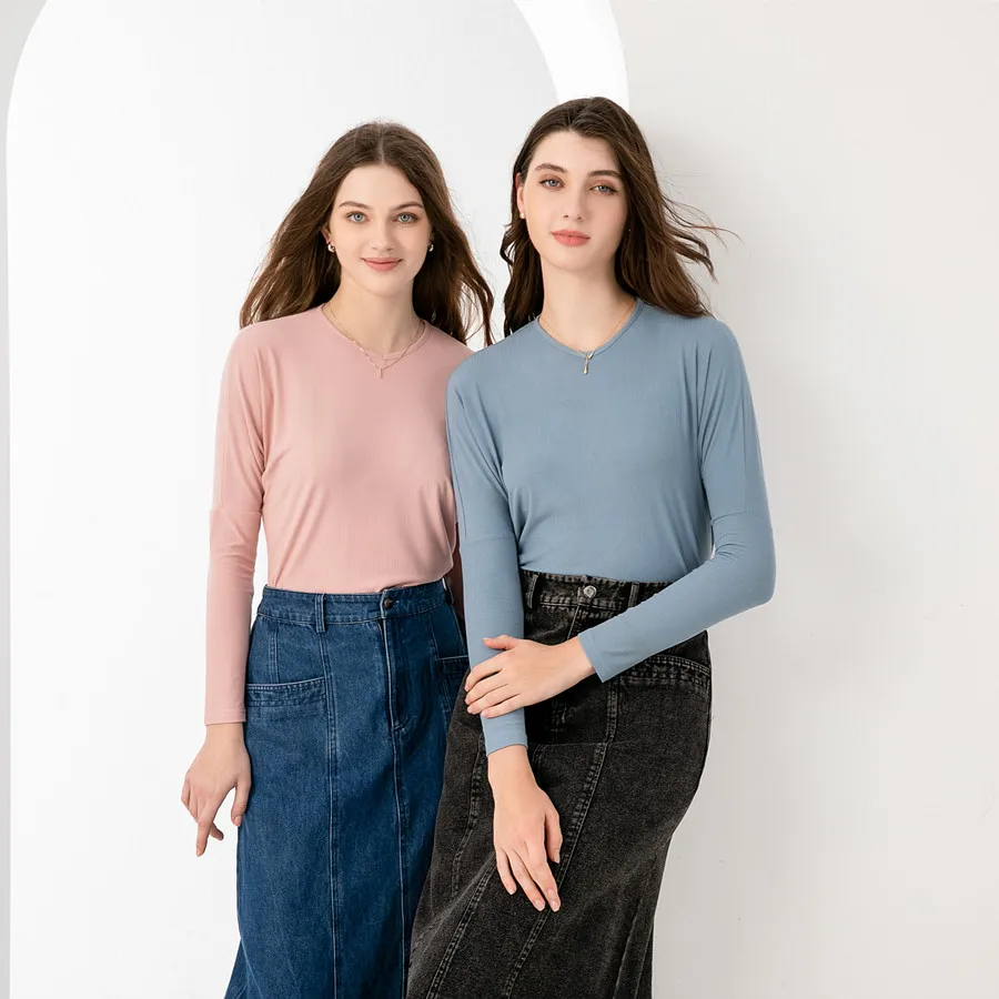 AS 2024 summer batwing sleeve woman clothes V-neck loose style ribbing tops (ship out in 24 hours)
