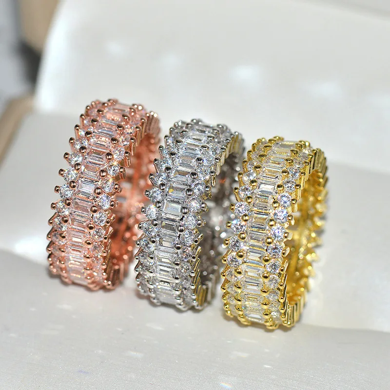 

Shiny Zircon Full - Eternity Band, Baguette - Round Stone Mix, Multi - Tone, Anniversary/Birthday Gift Choice