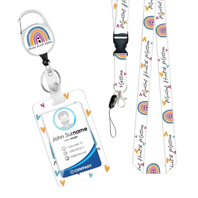 Conjunto clipe cordão para suporte crachá impressão, carretéis retráteis para enfermeira estudante