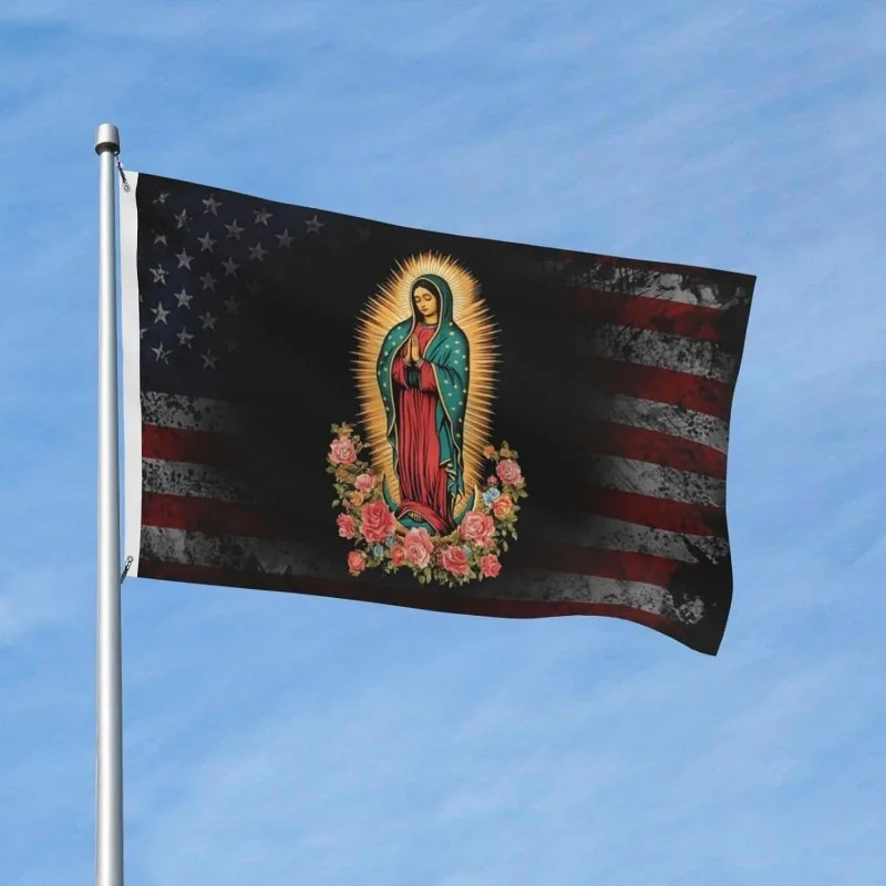 Door Banner 1pc Our Lady of Guadalupe Polyester Flag Fade-Resistant Indoor Outdoor Banner with Vibrant Floral Design Durable