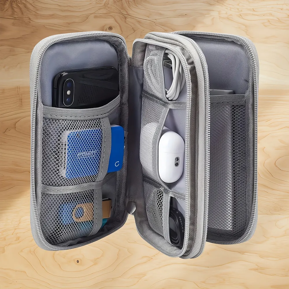 

Portable Electronics Organizer Pouch with Mesh Compartments for Cables, Power Bank, Phone & Accessories