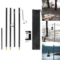 Outdoor Camping Hiking Aluminum Alloy Foldable Lamp Post Pole, Portable Fishing Hanging Light Fixing Stand Holder Lantern Stand