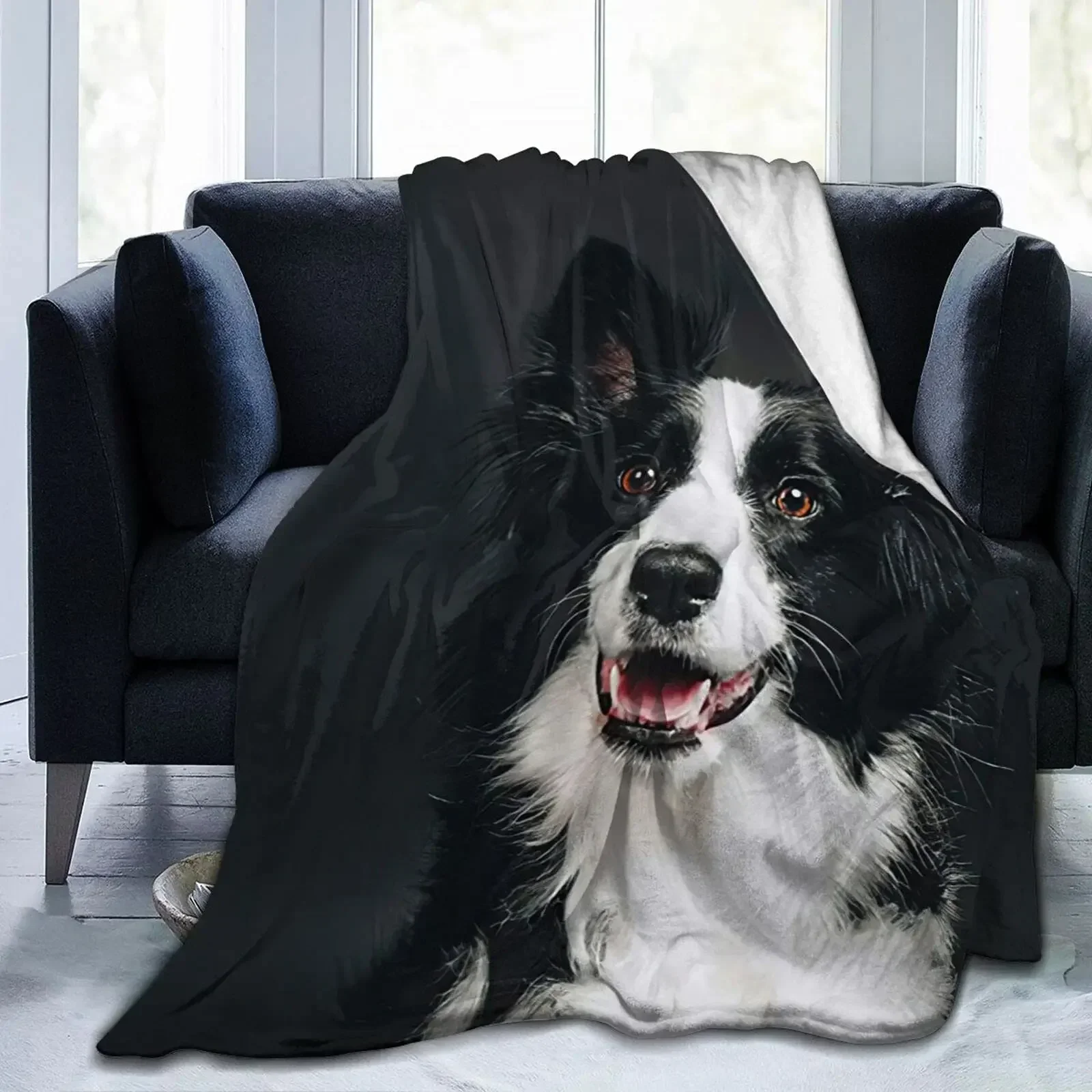 Border Collie Running In The Water Fleece Throw Blanket, Fuzzy Warm Throw Blanket for Bed Sofa Couch House Warm Decor Gifts Idea